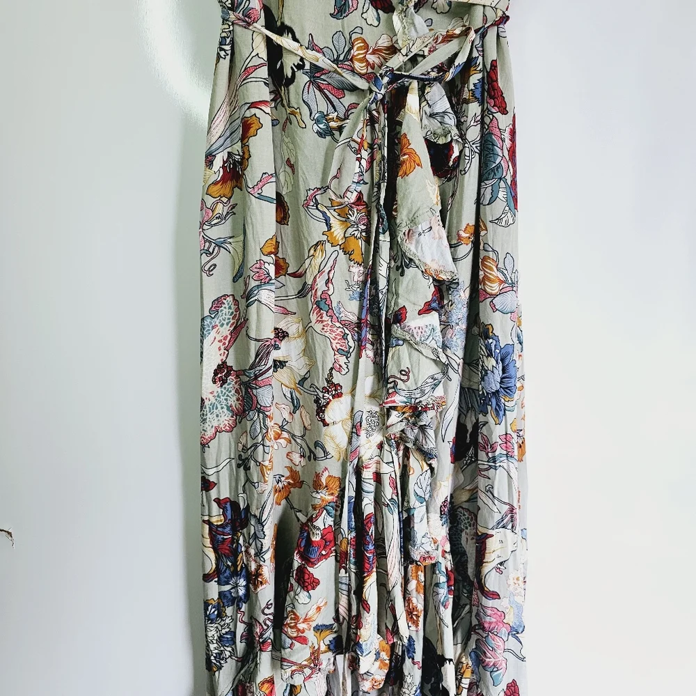 Carmen Wrap Maxi Dress by ELF Size M Gray Floral - Picture 4 of 9